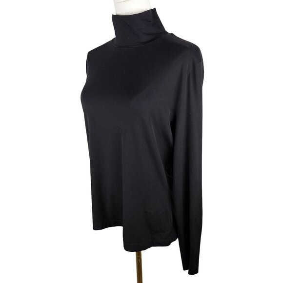 St. John Caviar Black Long-Sleeve Turtleneck Top Size Large Minimalism Old Money - Picture 1 of 8